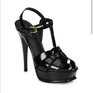 YSL Tributes T Strap Patent Leather Sandals